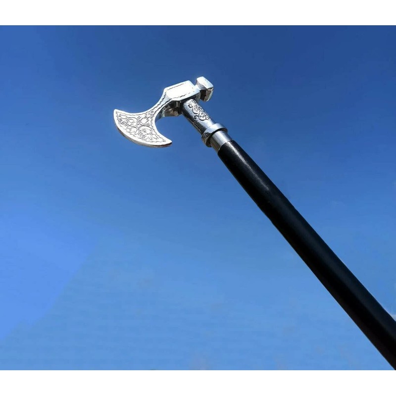 PIRU Walking Cane for Men Solid Pewter Bavarian Axe Handle