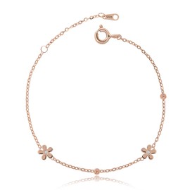 Meissa Bracelet for Women Sterling Silver Cute Flower Bracelet Tiny Ball Floral Gold Bracelet Girls Jewelry Gift (Rose Gold)