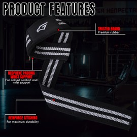 Gymhawk Lifting Straps – 24-inch Heavy Duty Weightlifting Wrist Straps with 4mm Padding – Non-Slip Grip for Powerlifting, Strength Training, Bodybuilding – Durable, Comfortable Workout Straps for Men & Women (WHITE-BLACK)