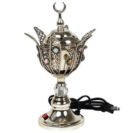 Middle Eastern Iranian Persian Arabic Muslim Islamic Arab Turkish Electric Metal Incense Burner for Charcoal Frankincense Resin Silver