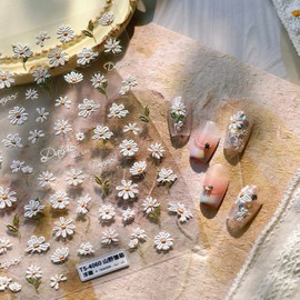 Daisy Nail Stickers 5D Embossed Sunflower Nail Designs 3D Self-Adhesive Flower Nail Decals Cute White Petals Nails Supplies Floral Summer Sticker Manicure Accessories for Women Girls DIY 1 Sheet