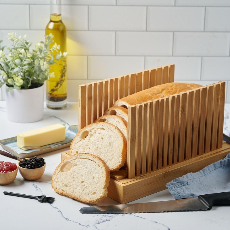 Bread Slicer for Homemade Bread - Bambüsi Upgraded Adjustable Bamboo