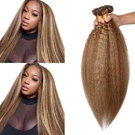 Jucames Yaki Straight Bundles Human Hair P4/30 Highlight Brown Color Double Weft Weave 3 Bundles Total 150g Unprocessed Human Hair Extension 18 20 22 Inch