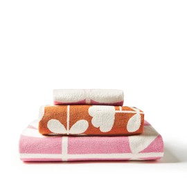 Orla Kiely Cut Stem Bathroom Towel Tulip Pink & Paprika 100% Cotton (Hand Towel 50cm x 90cm)