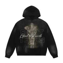 Arnodefrance Men Saint Vintage Washed Graphic Hoodies Printing Hoodie Cotton Warm Pullover