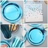 Blue Party Birthday Supplies Tableware Set - Include Plates, Cups,