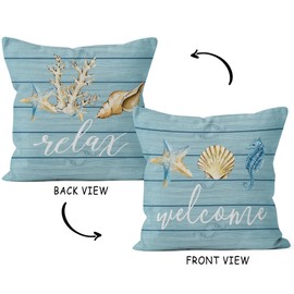 HIWX Coastal Throw Pillows,Coastal Pillow Covers,Nautical Beach Decorative Throw Pillow Cover,Nautical Pillows,Nautical Beach House Bed Room Decor 18 x 18 Inch Reversible Pillowcase (Blue-1)