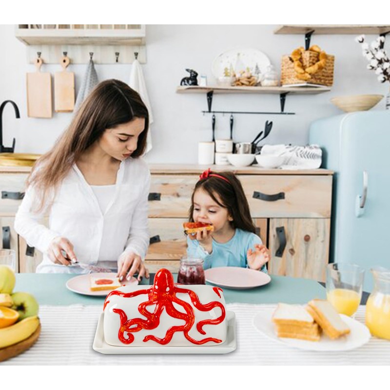 Octopus Butter Dish With Lid For Countertop Ceramic Butter Dish