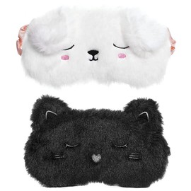 2 Pieces Plush Sleeping Mask, WideSmart Sleeping Eye Mask, Animal Sleeping Mask, Cute Sleeping Mask, Soft Plush Blindfold, Eyeshade Eye Covers, Eye Mask for Children, Girls, Women, Soft Plush