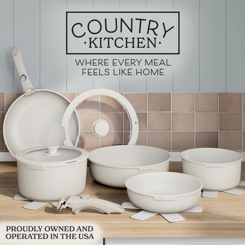 Country Kitchen Cookware Set with Removable Handle, Oven & RV