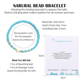 CERSLIMO Turquoise Bracelet for Women Girls - Natural Bead Healing Stretch Link Bracelets with Small Beautiful 4mm Crystal & Sweet Heart Charm, Anxiety Gift Birthday Christmas Gifts