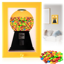 Candy Dispenser Picture Frame, Wall Mounted Gumball Machine Picture Frames, Cute Hanging Candy Dispenser Home Decor for Candies Nuts Dog Cat Treats Holiday Presents, Yellow