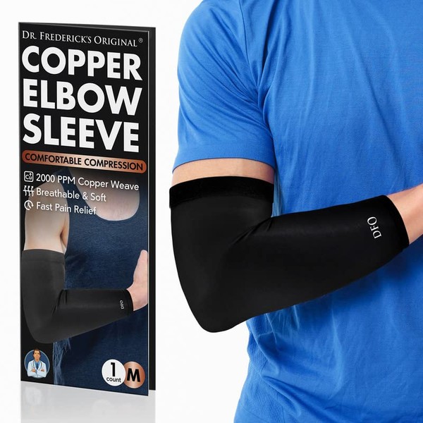 Dr. Frederick's Original Copper Compression Elbow Sleeve - 1 Sleeve - Elbow Support - Compression Sleeve For Men and Women - Tendonitis Pain Relief - Golf & Tennis Elbow Brace - Medium