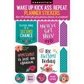 Essentials Planner Stickers -- Wake Up Kick Ass Repeat (Set of 150 Stickers)