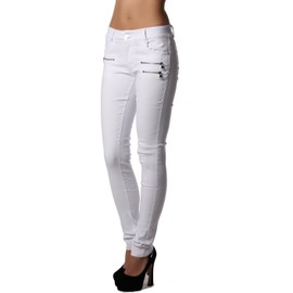 Crazy Age Women's Trousers, Jeggings, Leggings with Zip, Stylish, H086 - White, size: 42