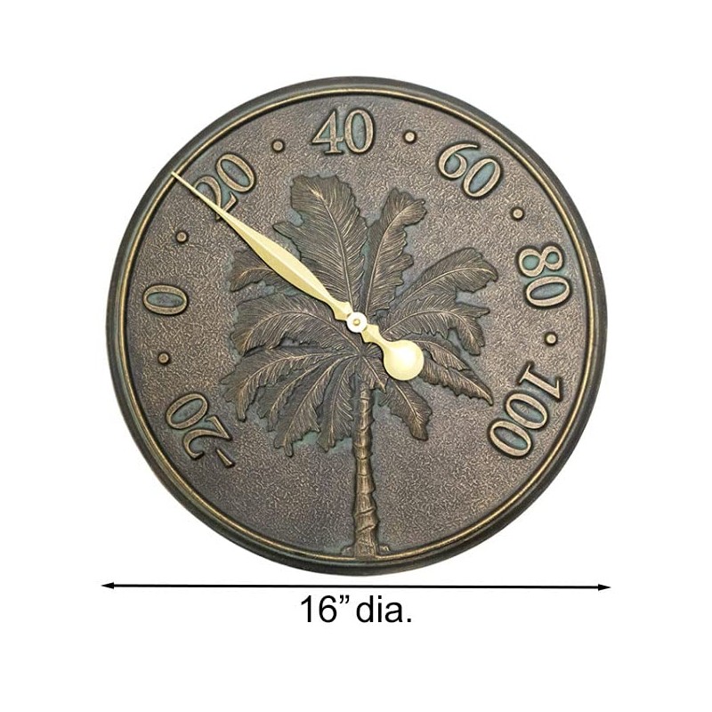 BestNest Whitehall Palm Tree Clock & Thermometer Set, Bronze Verdi,