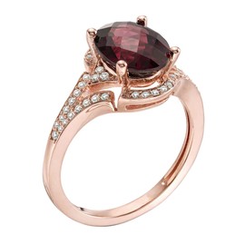 Tirafina Garnet Split Band Ring with Lab-Created White Sapphire Frame, 14K Rose Gold-Plated Sterling Silver, Oval Stone, (10x8 mm stone)
