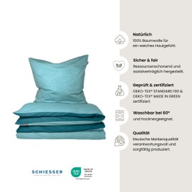 Schiesser Reversible Double Face Bed Linen Set in Pleasantly Smooth Renforcé Quality, Made in Green, Colour: Light Turquoise and Turquoise, Size: 135 x 200 cm