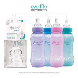 Evenflo Advanced Mamilas Anticólicos, Cuello Estándar, Flujo Lento, Silicón Grado Alimenticio, Libre de BPA, 0 a 3 Meses, 2 Piezas