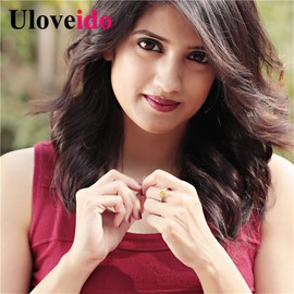 Uloveido Anillos de boda para mujer Y3382 con circonitas amarillas y moradas, Cristal, circonita