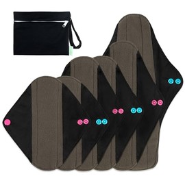 wegreeco- Compresas menstruales reutilizables de carbón - Compresas higiénicas reutilizables | Protectores diarios | Compresas menstruales de tela suave - Paquete de 6 con 1 mini bolsa impermeable de