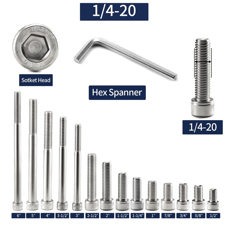 SG TZH Tornillos de cabeza hueca de 1/4-20 x 5",