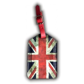 Mulch Leather Genuine Cow Leather Luggage Tag for Baggage ID Tags Travel Bag Tags for Suitcases Privacy Cover ID Label (UK Flag)
