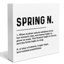 Spring Decor Farmhouse Spring Definition Wood Box Sign Spring Decorations Rustic Home Desk Shelf Tabletop Decor 5 x 5 Inches