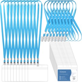 100 Pcs Lanyards for ID Badges and 100 Pcs Clear Name Tag Holders Reusable Lanyard with Clip Plastic ID Card Badge Holder Name Badges for Adults Kids Business School Office Supplies (Light Blue)