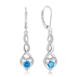 YIFSIY Twisted Infinity Earrings for Women 925 Sterling Silver Dangle Drop Leverback Heart Earring March Birthstones Aquamarine Jewelry Gifts