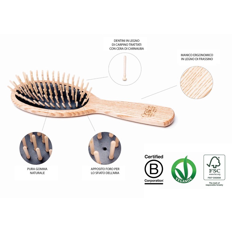 TEK - Large Rectangular Ash Wood Brush Handmade in Italy,