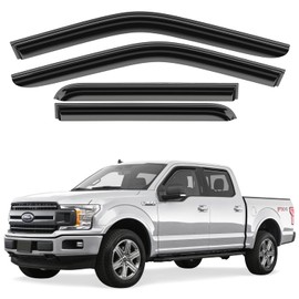 GrandWheel Co Smoke Tinted Tape-On Side Window Vent Visor Deflectors Rain Guards Compatible with Ford F-150 2015-2022 SuperCrew - 4pcs. GW0035, BLACK