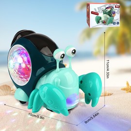 Boloshine Baby Crawling Crab Toy, Sound Toys with Music and Light, Baby Walking Sensory Toys, Musical Crab Toy Birthday Gift for Kids Toddler Boys Girls Age 3 4 5+ Years Old (Green)