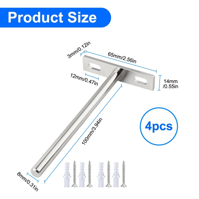 4 Pack Stainless Steel Floating Shelf Brackets - 4 Inch