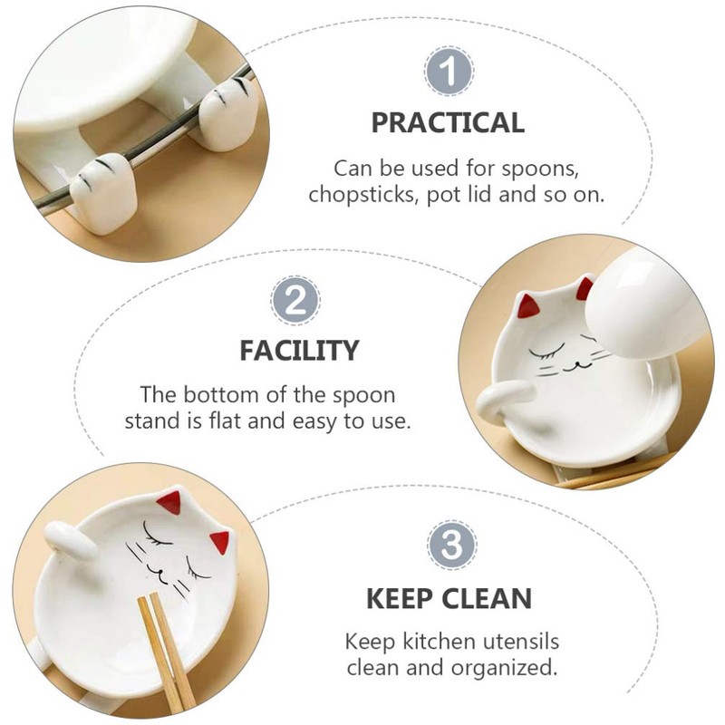 Lurrose Ceramic Cat Spoon Rest, Ceramic Spoon Holder Cat Kitchen