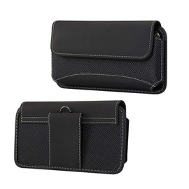 DFV mobile - Belt Case Cover Horizontal New Leather & Nylon for Cricket Splendor (2021) - Black