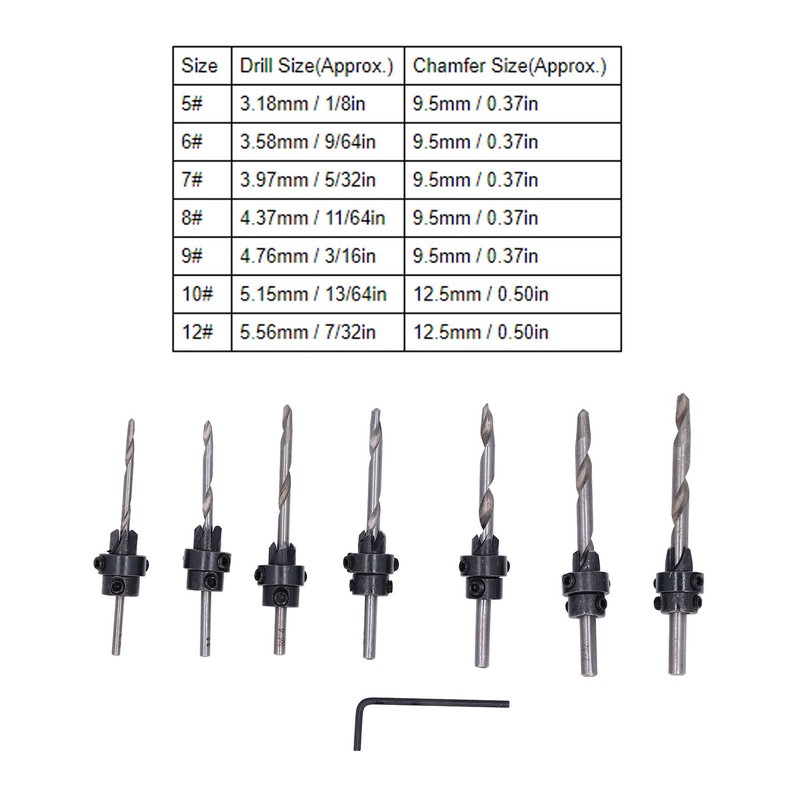 8Pcs/Set Tapered Countersink Bit Screw Set High Speed Steel Wood