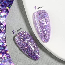 GAOY Glitter Gel Nail Polish, 16ml Lavender Purple Sparkly Gel Polish, Diamond Shiny Glitter Soak Off UV Light Cure for Nail Art, 1116 Lavender Fields
