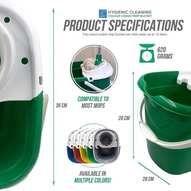 Colour Coded Mop Buckets − 12L Mop Bucket with Wringer