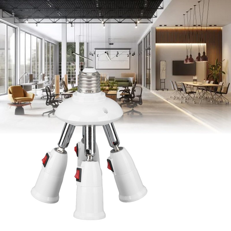 Ausla E26 E27 Socket Splitter Adapter, 4-Way 360 Degree Rotatable