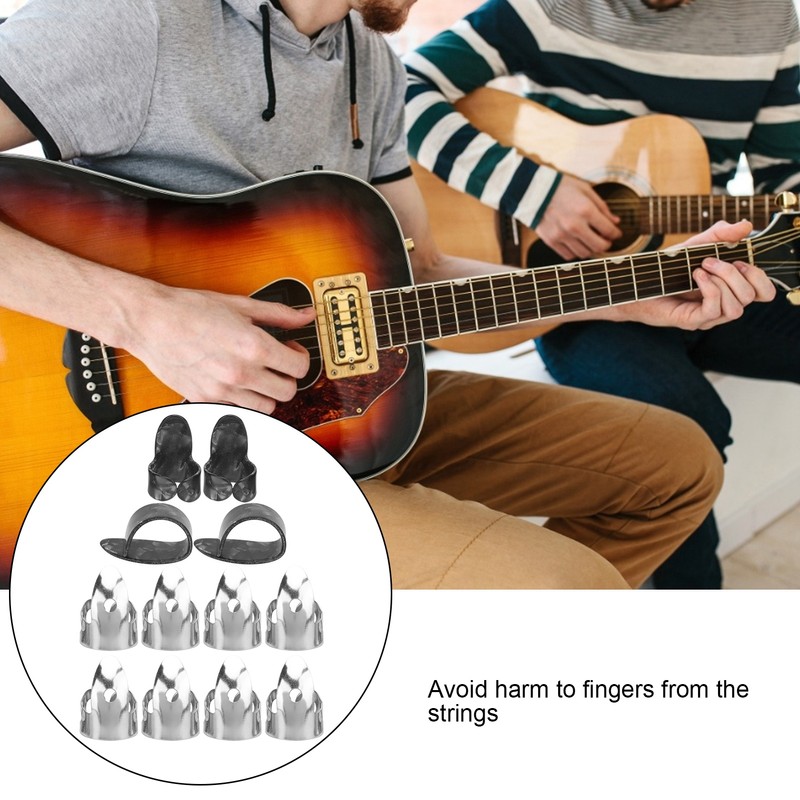 12Pcs Finger Picks Metal Celluloid Index Thumb Cots Guitar Playing