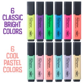 Apostrophe Games 12 Highlighters, Chisel Tip Assorted Color Set, Fluorescent and Pastel Colors - Dry-Quickly Non-Toxic Highlighter Markers, Office, School Supplies