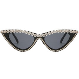 mincl/ Bling Sunglasses Crystal Rhinestone Shades Retro Half Rim Women Cat Eyewear (white&black)