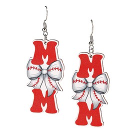 Sport MOM Baseball Bow Earrings Wooden Game Day Cheer Earrings Mother's Day Gift-baseball