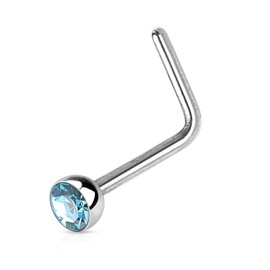Autiga Nose Piercing Stud Nose Stud Nose Piercing Curved L Shape Zirconia Crystal, Stainless Steel