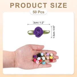 sourcing map 50pcs Dark Purple Ribbon Roses 5/8" x1-3/16 Mini Roses for Crafts Little Satin Bows Roses Artificial Flowers