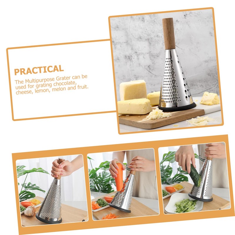 Ciieeo Stainless Steel Cheese Grater with Wooden Handle - Three-Sided