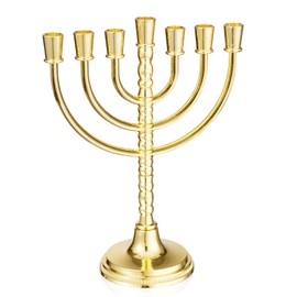 Rotatable Gold Plated Menorah 7 Branch Hanukkah Menorah Candle Holder - Jewish Menorahs 7 Arm Candlestick Holder - Chanukah Candle Holders Shabbat -6.7 inches