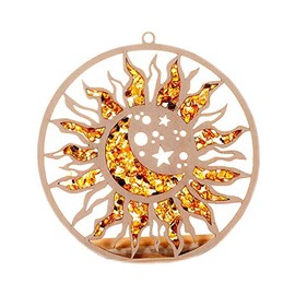 Raduly Suncatcher Amber Birch Wood Sun & Moon Cladding Window Decoration Diameter 10