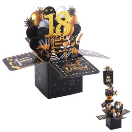 WINKIO 18th Birthday Card Pop Up, Pull Out 3D Birthday Card with Envelope, Happy Birthday Card Gifts for Boy Girl Romance Vintage 18th Birthday for Party Anniversary